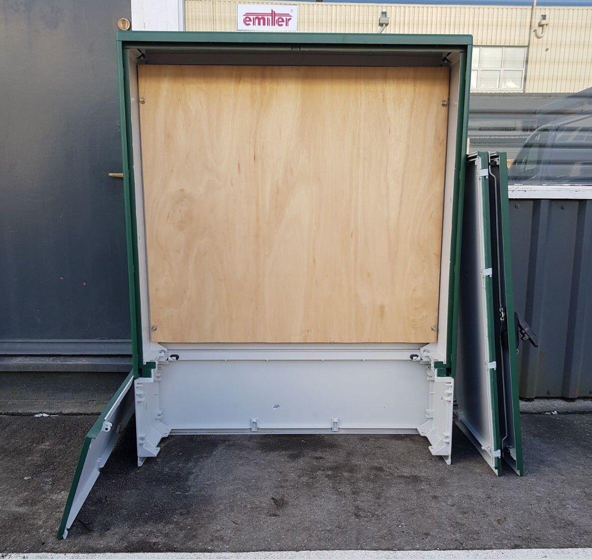 GRP Electric Enclosure, Kiosk, Cabinet, Meter Box, Housing Green 1130x1490x320 mm Inside View No Doors